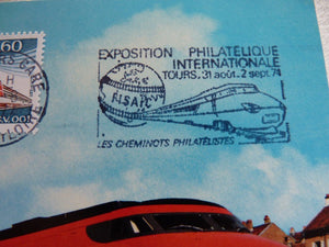 Carte postale TGV OO1 Exposition Philatélique Tours 1974