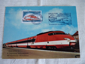Carte postale TGV OO1 Exposition Philatélique Tours 1974