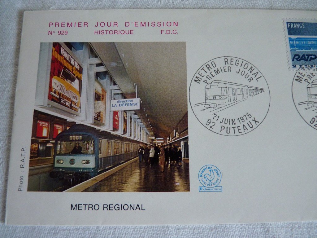 Enveloppe ferroviaire 1er jour Metro Regional RER  n° 929  1975
