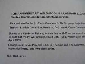Enveloppe ferroviaire 1er jour 10 th anniversary Welshpool Llanfair Railway