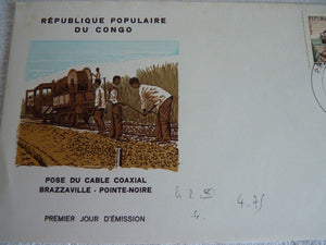 Enveloppe ferroviaire 1er jour République Populaire du Congo 1970 pose câble coaxial)