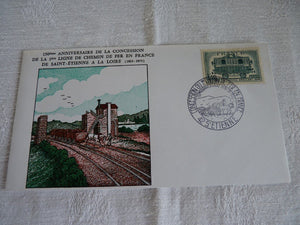 Enveloppe  ferroviaire 1er jour 150ème anniversaire ( 1ère ligne de ST ETIENNE A LA LOIRE)