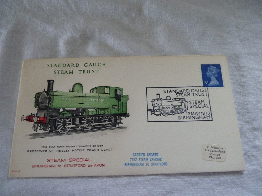 Enveloppe ferroviaire 1er jour Standard Gauge Steam Trust Birmingham 1973