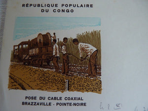 Enveloppe ferroviaire 1er jour République Populaire du Congo 1970 pose câble coaxial)