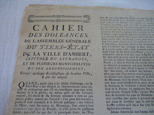Cahier des Doléances de l'Assemblée Générale du Tiers-Etat de la ville d'Ambert