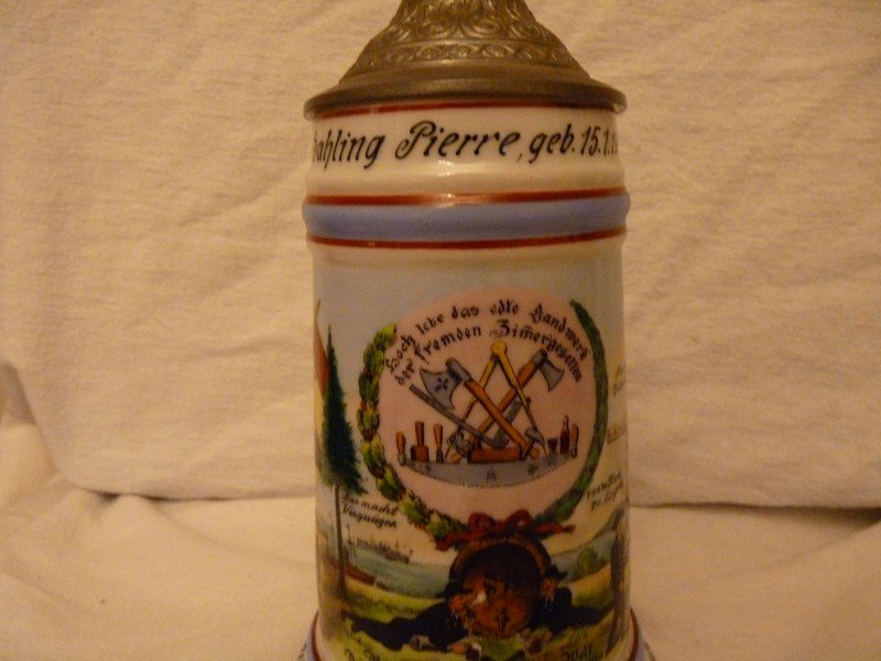 Chope à bière du réserviste alsacien Pierre Stahling avec lithophanie - Bierkrug -