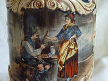 Charger l&#39;image dans la galerie, Chope à bière allemande ancienne décor fumeur de pipe - Bierkrug -
