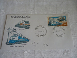 Enveloppe ferroviaire 1er jour République du Mali 1973 - Trains Mistral et Tokaido