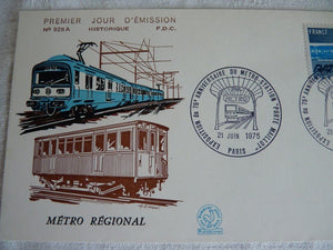 Enveloppe ferroviaire 1er jour Metro Regional RER n° 929A  1975