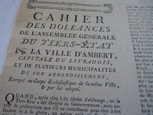Cahier des Doléances de l'Assemblée Générale du Tiers-Etat de la ville d'Ambert