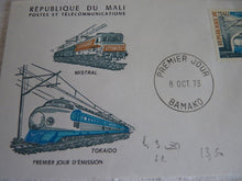 Charger l&#39;image dans la galerie, Enveloppe ferroviaire 1er jour République du Mali 1973 - Trains Mistral et Tokaido