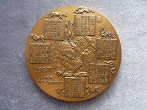 Médaille bronze calendrier chinois année du LIEVRE 1987