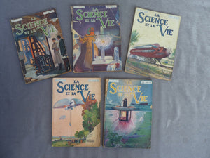 La science et la vie, année 1923,  lot de 5 numéros n°68 février, n°73 juillet, n°74, n°76 octobre, n°77 novembre