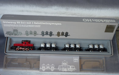 MÄRKLIN 2874 coffret GÜTERZUG BR E 6304 mit 3 Behältertragwagen EVA