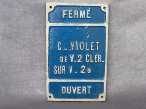 Plaque de levier de poste d'aiguillage " Carré VIOLET " - Vichy.