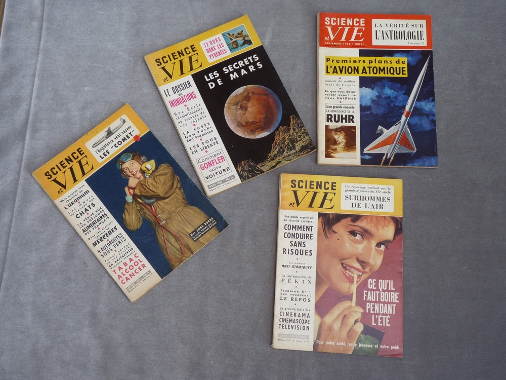 Science et vie, année 1955, lot de 4 numéros n°448, n°450, n°455, n°456
